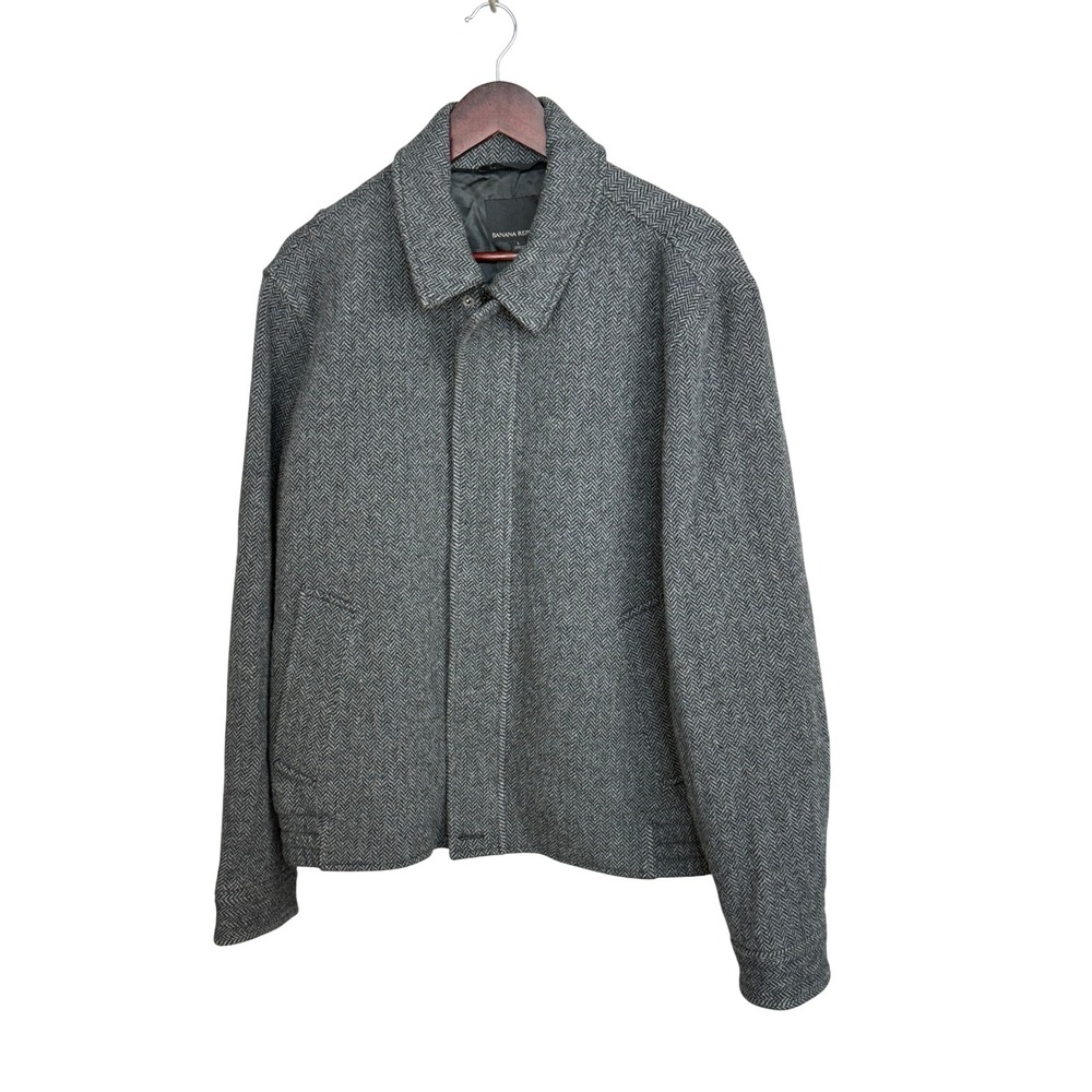 Banana‎ Republic Wool Blend Coat Mens L Grey Mario Bellucci Herringbone